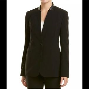 T Tahari Faux Leather Trim Collar Blazer 8 official classic workwear career